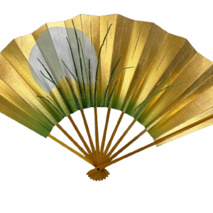 “moonlit – golden moon & silver mountains” handcrafted folding fan by jumatsuya fukui, kyoto(pre owned / boxed / no. 6 “moonlit – golden moon & silver mountains” )