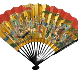 “courtly elegance – imperial procession & blossoms” luxury handcrafted folding fan by jumatsuya fukui, kyoto(pre owned / boxed / no.8 courtly elegance – imperial procession & blossoms )