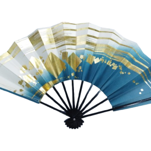 Azure & Gold Geometric Japanese Folding Fan (Pre-Owned / No.30A )