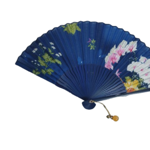 Navy Floral Japanese Folding Fan — Elegant Hand-Painted Style with Tassel (Pre-Owned /No.33D )