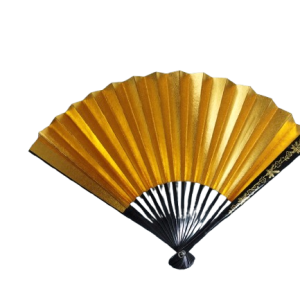 Gold & Silver Reversible Japanese Dance Fan — Black Lacquer Ribs with Gold Accents(Pre-Owned /No.38 I )