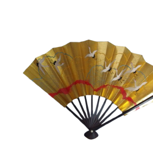 Golden Crane Japanese Folding Fan — Traditional Auspicious Art(Pre-Owned /No.39J )