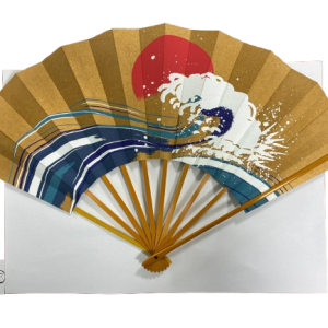 “rising sun wave – the spirit of japan” gold folding fan inspired by hokusai’s great wave(pre owned / boxed / no.28 rising sun wave – the spirit of japan )