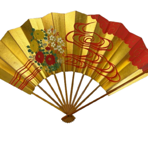 “golden clouds & chrysanthemums” elegant folding fan by jumatsuya fukui, kyoto(pre owned / boxed / no.29 golden clouds & chrysanthemums )