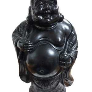 Black Laughing Buddha Statue – 35cm Tall, Symbol of Happiness, Wealth, and Good Fortune(Pre-Owned /No.49 )